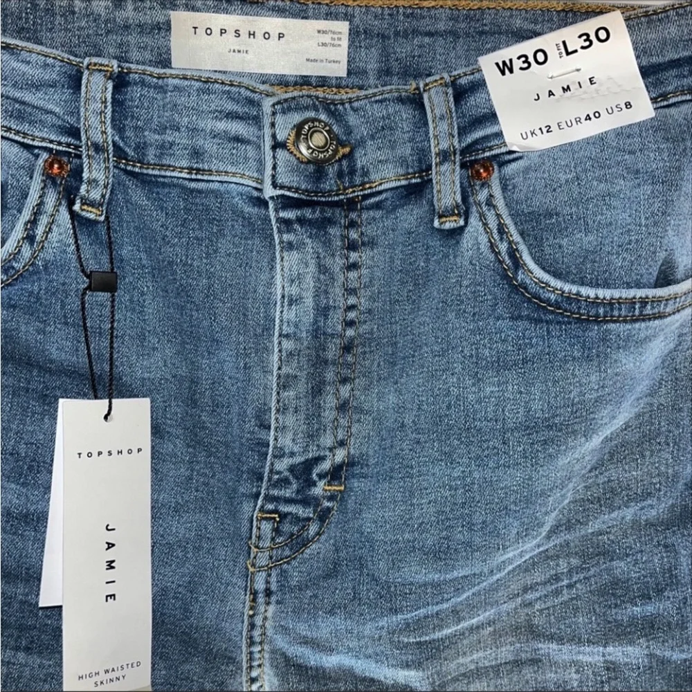 TopShop Jamie Blue High Waist Jagged Hem Skinny Jeans Sz28 Waist28” Inseam26.5” - Picture 14 of 16